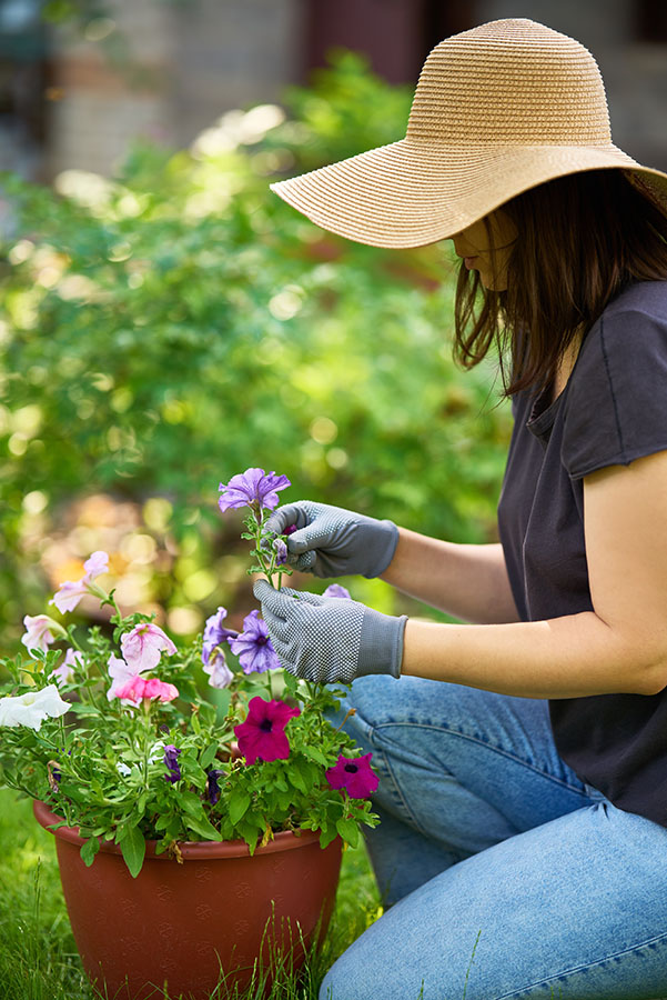 A woman participates in horticulture therapy.