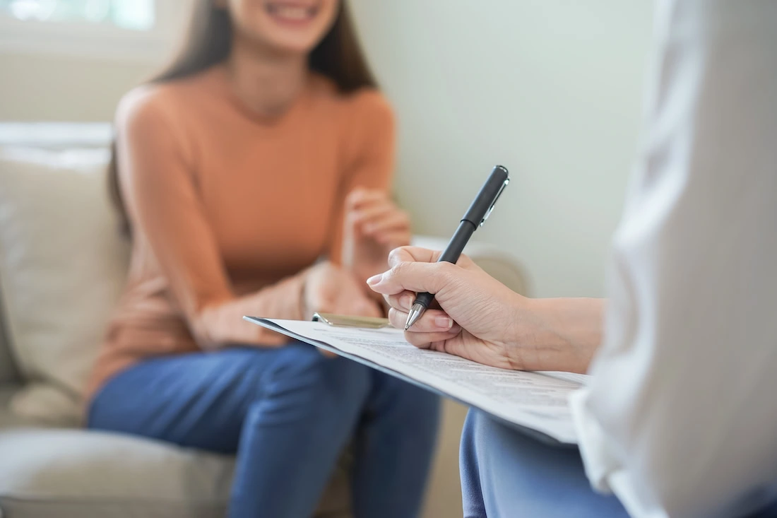 A woman participates in DBT therapy.